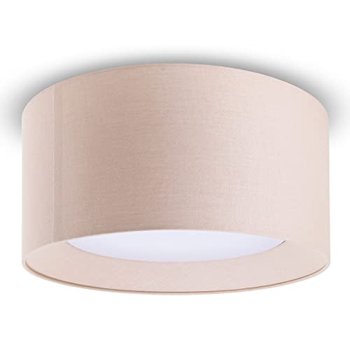 Paco Home Deckenlampe LED Lampe Esstisch Deko Wohnzimmer Modern Deckenleuchte Büro Rund Lampenschirm Stoff Fassung E27, Farbe:Beige, Leuchtenform__Größe:Ø45cm von Paco Home