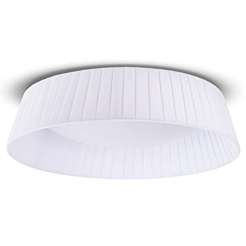 Paco Home Deckenlampe LED Lampe Esstisch Deko Wohnzimmer Modern Deckenleuchte Büro Rund Lampenschirm Stoff Fassung E27, Farbe:Weiß, Leuchtenform__Größe:Ø37cm von Paco Home