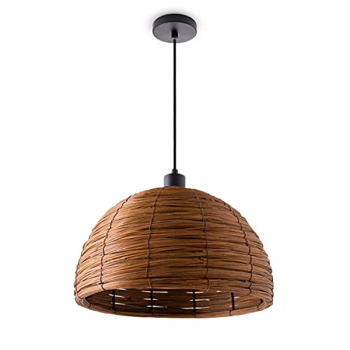Paco Home Pendelleuchte Esstischlampe Esszimmer Pendellampe Korb Optik 1,5m Textilkabel E27 Rustikal Boho Hängelampe, Farbe:Braun (Ø36 cm), Leuchtenart/Farbe:Pendelleuchte - Schwarz von Paco Home