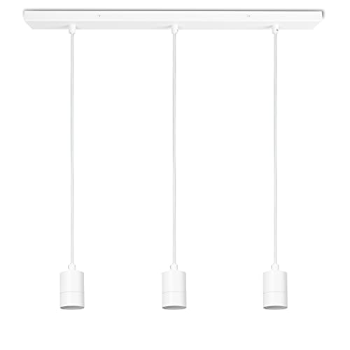 Paco Home Deckenlampe Pendellampe Kompatibel Mit Lampenschirm Hängelampe Lampenaufhängung E27 Textilkabel Kürzbar Fassung 3-Flammig 60 cm Weiß von Paco Home