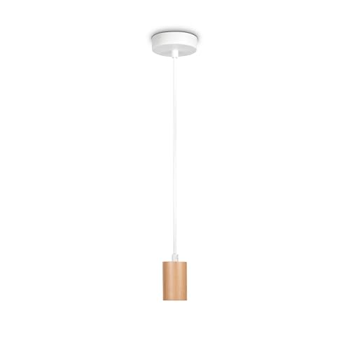 Paco Home Deckenlampe Pendellampe Deckenleuchte Kompatibel Mit Lampenschirm Hängelampe Lampenfasssung E27 Textilkabel Kürzbar 1-Flammig Holz Weiß von Paco Home