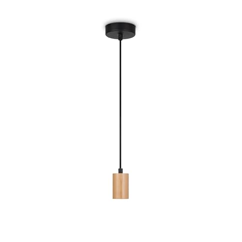 Paco Home Deckenlampe Pendellampe Deckenleuchte Kompatibel Mit Lampenschirm Hängelampe Lampenfasssung E27 Textilkabel Kürzbar 1-Flammig Holz Schwarz von Paco Home