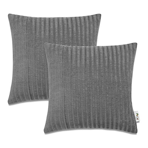 Paco Home Dekorative Kissenbezüge Kordsamt Kissenbezug Weich Kissenhülle Set Kissen Sofa Schlafzimmer Deko Zierkissen, Farbe:Anthrazit 1, Sets:2pcs-Set von Paco Home