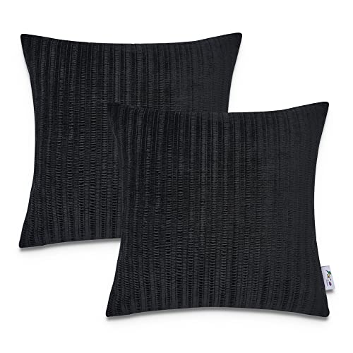 Paco Home Dekorative Kissenbezüge Kordsamt Kissenbezug Weich Kissenhülle Set Kissen Sofa Schlafzimmer Deko Zierkissen, Farbe:Schwarz 1, Sets:2pcs-Set von Paco Home