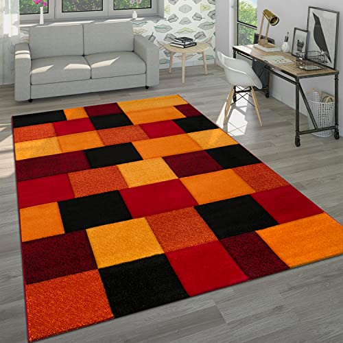 Paco Home Designer Teppich Kariert Modern Handgearbeiteter Konturenschnitt Rot Schwarz, Grösse:60x110 cm von Paco Home