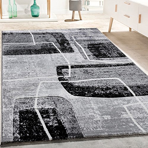 Paco Home Designer Teppich Konturenschnitt Retro Muster In Grau Schwarz Weiß Meliert, Grösse:80x150 cm von Paco Home