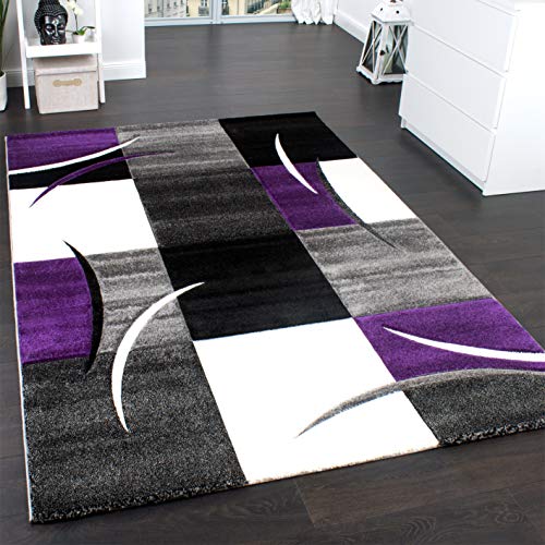 Paco Home Designer Teppich Mit Konturenschnitt Trend Teppich Modern Kariert Lila Schwarz Grau, Grösse:80x150 cm von Paco Home