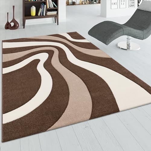 Mia's Teppiche Designer Teppich Modern Abstrakt Wellen Optik Konturenschnitt In Versch. Farben und Größen, Grösse:200x290 cm, Farbe:Braun von Mias Teppiche