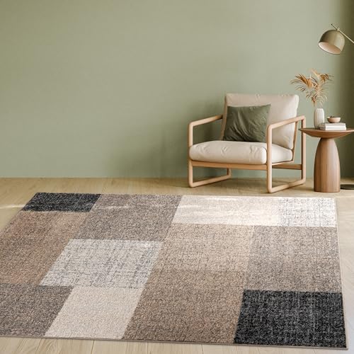 Paco Home Designer Teppich Modern Kariert Kurzflor Teppich Design Meliert In Braun Creme, Grösse:140x200 cm von Paco Home