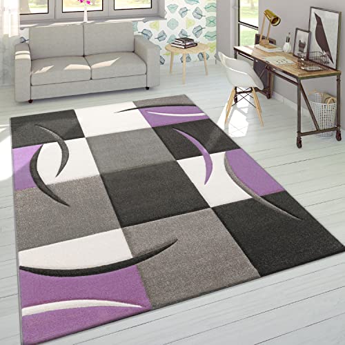 Paco Home Designer Teppich Modern Konturenschnitt Pastellfarben Mit Karo Muster Beige Lila, Grösse:60x110 cm von Paco Home