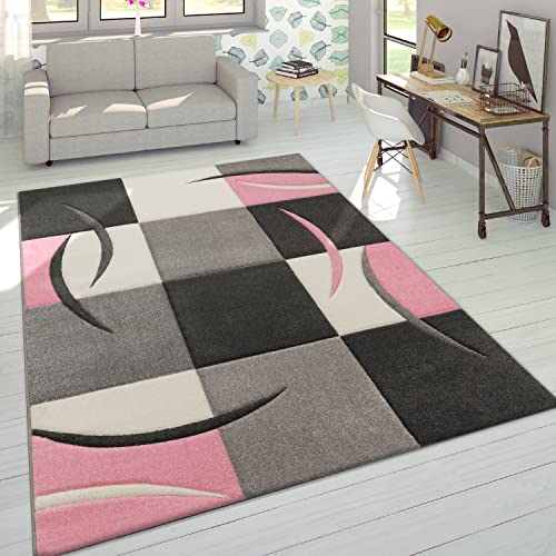 Paco Home Designer Teppich Modern Konturenschnitt Pastellfarben Mit Karo Muster Beige Rosa, Grösse:240x330 cm von Paco Home