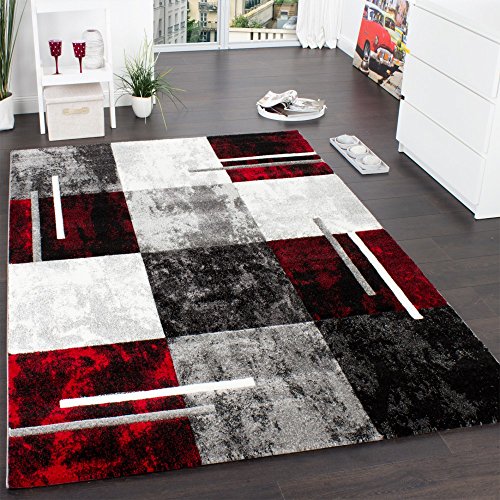 Paco Home Designer Teppich Modern mit Konturenschnitt Karo Muster Grau Schwarz Rot, Grösse:120x170 cm von Paco Home