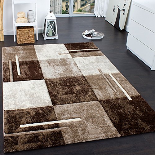 Paco Home Designer Teppich Modern mit Konturenschnitt Karo Muster Marmor Optik Braun Creme, Grösse:60x110 cm von Paco Home