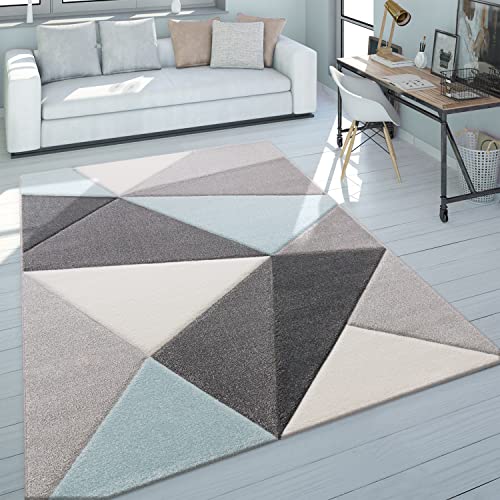 Paco Home Designer Teppich Moderner Konturenschnitt Trendige Dreiecke Pastell Grau Türkis, Grösse:60x110 cm von Paco Home