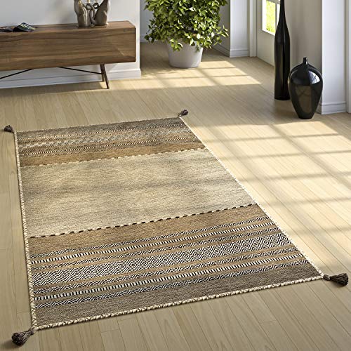 Paco Home Designer Teppich Webteppich Kelim Handgewebt 100% Baumwolle Modern Gemustert Beige, Grösse:200x290 cm von Paco Home