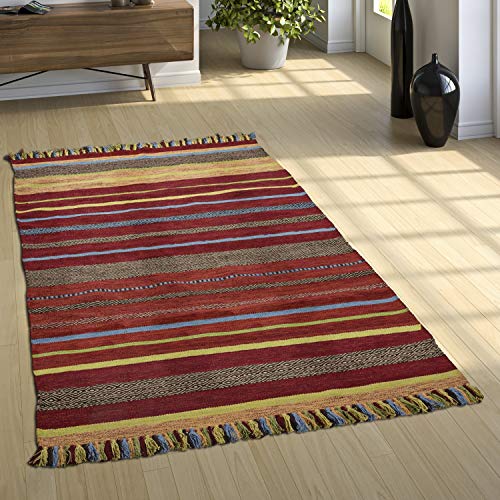 Paco Home Designer Teppich Webteppich Kelim Handgewebt 100% Baumwolle Modern Gestreift Bunt, Grösse:160x220 cm von Paco Home