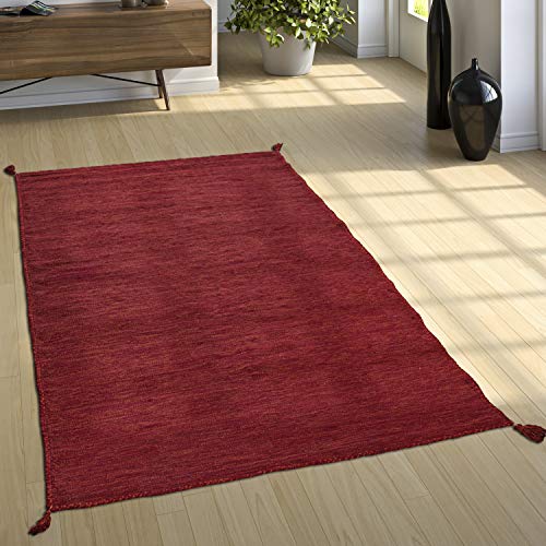 Paco Home Designer Teppich Webteppich Kelim Handgewebt 100% Baumwolle Modern Meliert Rot, Grösse:80x150 cm von Paco Home