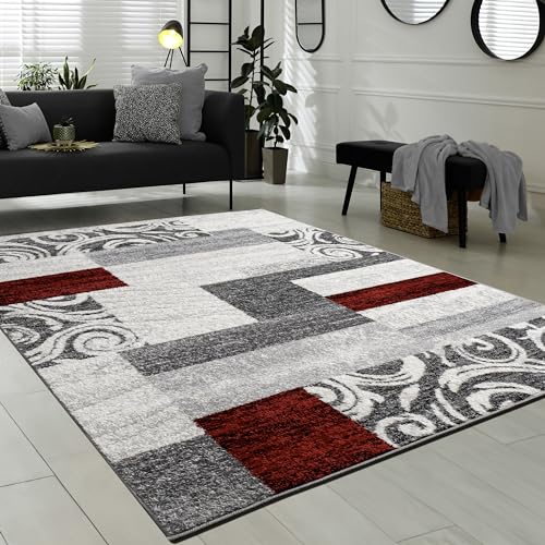 Paco Home Designer Teppich Wohnzimmer Inneneinrichtung Floral Muster Meliert Hell Grau Rot, Grösse:80x150 cm von Paco Home