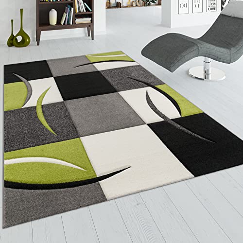 Paco Home Designer Teppich mit Konturenschnitt Karo Muster Grün Schwarz, Grösse:80x150 cm von Paco Home