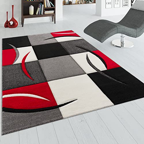 Paco Home Designer Teppich mit Konturenschnitt Karo Muster Rot Schwarz, Grösse:80x150 cm von Paco Home
