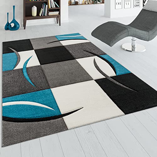 Paco Home Designer Teppich mit Konturenschnitt Karo Muster Türkis Grau, Grösse:60x110 cm von Paco Home