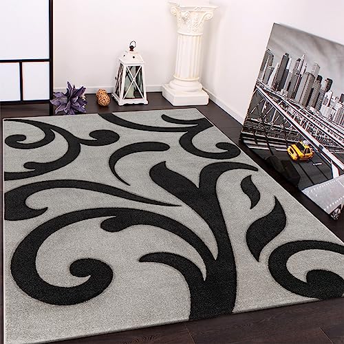 Paco Home Designer Teppich mit Konturenschnitt Modern Grau Schwarz, Grösse:80x150 cm von Paco Home