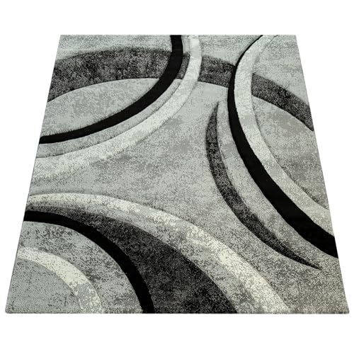 Paco Home Designer Teppich mit Konturenschnitt Muster Gestreift Grau Schwarz Creme Meliert, Grösse:60x110 cm von Paco Home