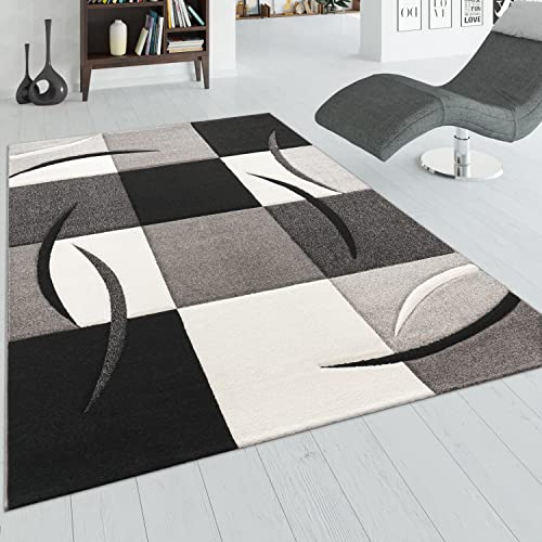 Paco Home Designer Teppich mit Konturenschnitt Muster Kariert in Schwarz Weiss Grau, Grösse:60x110 cm von Paco Home