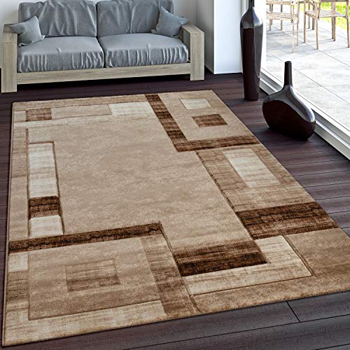 Paco Home Edler Designer Teppich Konturenschnitt Kariert in Braun Beige Meliert, Grösse:80x150 cm von Paco Home