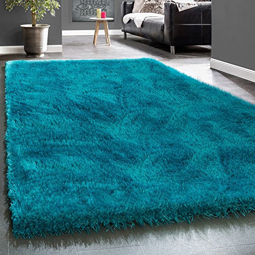 Paco Home Edler Teppich Shaggy Hochflor Einfarbig Flauschig Glänzend In Türkis, Grösse:160x230 cm von Paco Home