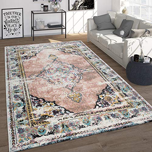 Paco Home Frisé-Teppich, Vintage-Kurzflor Für Wohnzimmer, Orient-Design, Rosa, Grösse:60x100 cm von Paco Home