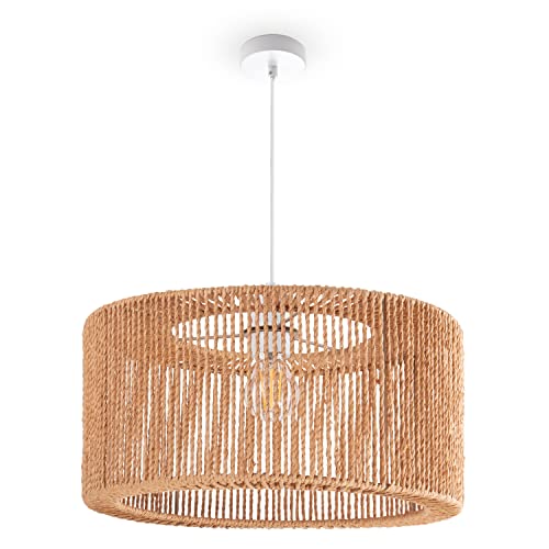 Paco Home Hängelampe Bambus Wohnzimmer Pendelleuchte Rattan Esstisch Esszimmer Lampe E27 Hängeleuchte Papier Boho, Farbe:Natur (Ø40cm), Leuchtenart___Farbe:Pendelleuchte - Weiß von Paco Home