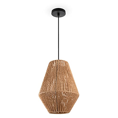 Paco Home Hängelampe Bambus Wohnzimmer Pendelleuchte Rattan Esstisch Esszimmer Lampe E27 Hängeleuchte Papier Boho, Farbe:Natur (Ø30cm), Leuchtenart___Farbe:Pendelleuchte - Schwarz von Paco Home