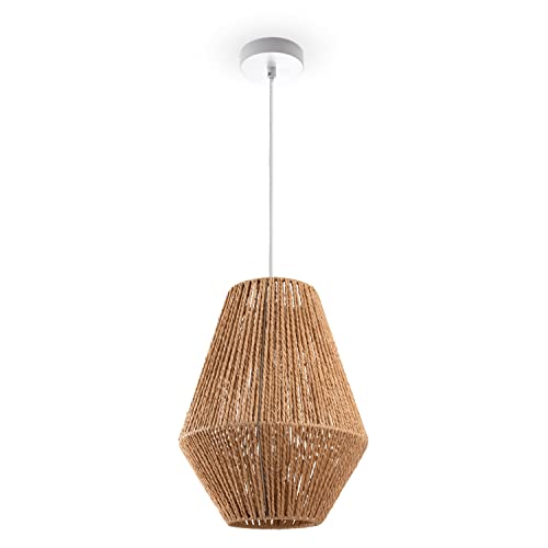 Paco Home Hängelampe Bambus Wohnzimmer Pendelleuchte Rattan Esstisch Esszimmer Lampe E27 Hängeleuchte Papier Boho, Farbe:Natur (Ø30cm), Leuchtenart___Farbe:Pendelleuchte - Weiß von Paco Home