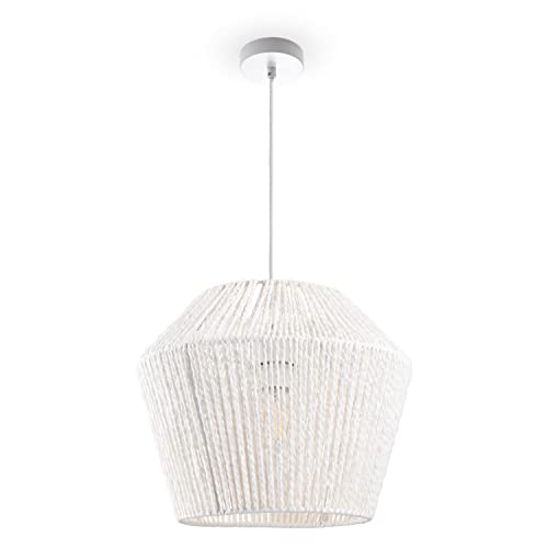 Paco Home Hängelampe Bambus Wohnzimmer Pendelleuchte Rattan Esstisch Esszimmer Lampe E27 Hängeleuchte Papier Boho, Farbe:Weiß (Ø33cm), Leuchtenart/Farbe:Pendelleuchte - Weiß von Paco Home