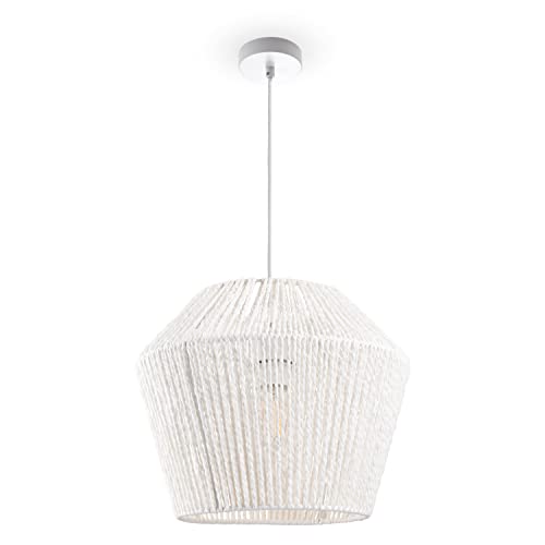 Paco Home Hängelampe Bambus Wohnzimmer Pendelleuchte Rattan Esstisch Esszimmer Lampe E27 Hängeleuchte Papier Boho, Farbe:Weiß (Ø33cm), Leuchtenart___Farbe:Pendelleuchte - Weiß von Paco Home