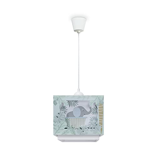 Paco Home Hängelampe Kinderzimmer Deckenlampe Pendelleuchte Lampenschirm Stoff E27 Elefant Zoo m Dunkeln Leuchtend von Paco Home