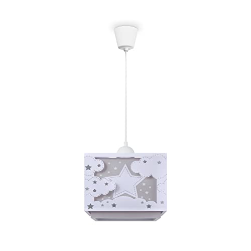 Paco Home Hängelampe Kinderzimmer Deckenlampe Pendelleuchte Lampenschirm Stoff E27 Stern Im Dunkeln Leuchtend von Paco Home