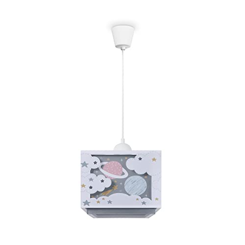 Paco Home Hängelampe Kinderzimmer Deckenlampe Pendelleuchte Lampenschirm Stoff E27 Planeten Universum Im Dunkeln Leuchtend von Paco Home