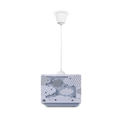 Paco Home Hängelampe Kinderzimmer Deckenlampe Pendelleuchte Lampenschirm Stoff E27 Wolken Im Dunkeln Leuchtend von Paco Home