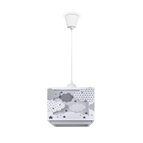 Paco Home Hängelampe Kinderzimmer Deckenlampe Pendelleuchte Lampenschirm Stoff E27 Wolken Im Dunkeln Leuchtend von Paco Home