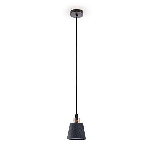 Paco Home Hängelampe Küche Pendelleuchte Esstisch Wohnzimmerlampe Deko Schlafzimmer Decke Lampenschirm Stoff E27, Farbe:Schwarz-Grau, Leuchtenform__Größe:Ø15cm von Paco Home