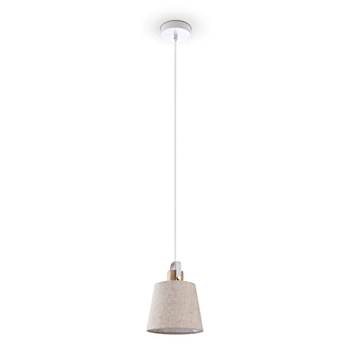 Paco Home Hängelampe Küche Pendelleuchte Esstisch Wohnzimmerlampe Deko Schlafzimmer Decke Lampenschirm Stoff E27, Farbe:Weiß-Creme, Leuchtenform__Größe:Ø20cm von Paco Home