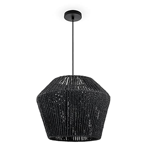 Paco Home Hängelampe Bambus Wohnzimmer Pendelleuchte Rattan Esstisch Esszimmer Lampe E27 Hängeleuchte Papier Boho, Farbe:Schwarz (Ø33cm), Leuchtenart___Farbe:Pendelleuchte - Schwarz von Paco Home