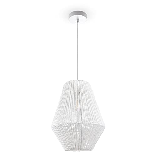 Paco Home Hängelampe Bambus Wohnzimmer Pendelleuchte Rattan Esstisch Esszimmer Lampe E27 Hängeleuchte Papier Boho, Farbe:Weiß (Ø30cm), Leuchtenart___Farbe:Pendelleuchte - Weiß von Paco Home