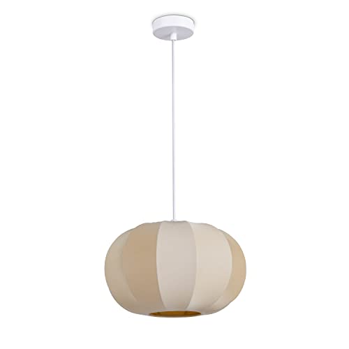 Paco Home Hängelampe Pendellampe Pendelleuchte Wohnzimmer Schlafzimmer Esszimmer Modern Lampenschirm Nylon Uni E27, Lampenart:Pendelleuchte - Typ 1, Farbe:Beige von Paco Home