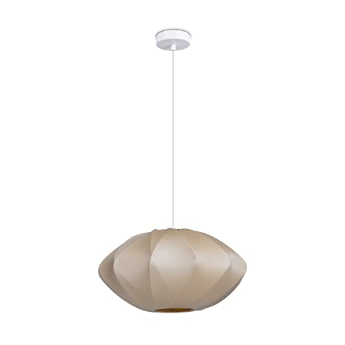 Paco Home Hängelampe Pendellampe Pendelleuchte Wohnzimmer Schlafzimmer Esszimmer Modern Lampenschirm Nylon Uni E27, Lampenart:Pendelleuchte - Typ 2, Farbe:Beige von Paco Home