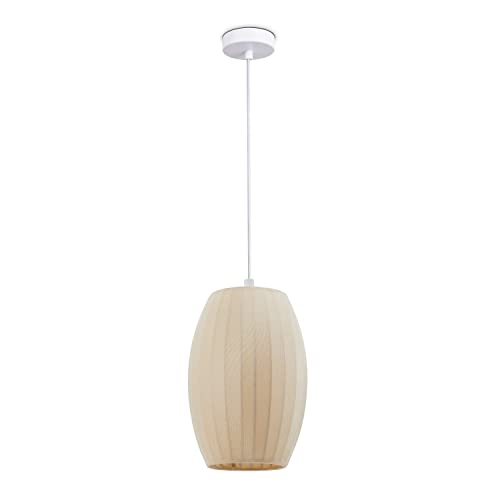 Paco Home Hängelampe Pendellampe Pendelleuchte Wohnzimmer Schlafzimmer Esszimmer Modern Lampenschirm Nylon Uni E27, Lampenart:Pendelleuchte - Typ 4, Farbe:Beige von Paco Home