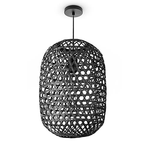 Paco Home Hängeleuchte Bambus Esszimmerlampe Korblampe Hängend Papier Pendellampe Papier Gras Boho Natürlich Bar E27, Lampenart:Pendelleuchte - Typ 1, Farbe:Schwarz (Ø30cm) von Paco Home