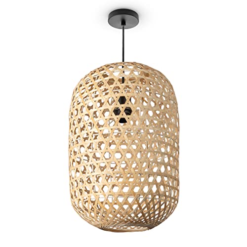 Paco Home Hängeleuchte Bambus Esszimmerlampe Korblampe Hängend Papier Pendellampe Papier Gras Boho Natürlich Bar E27, Lampenart:Pendelleuchte - Typ 1, Farbe:Natur (Ø30cm) von Paco Home